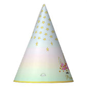 ユニコーン、花、星とゴールドの紙吹雪 パーティーハット (左)
