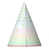 ユニコーン、花、星とゴールドの紙吹雪 パーティーハット (裏面)