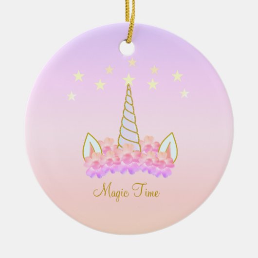 ユニコーン 花 & 星 セラミックオーナメント (正面)