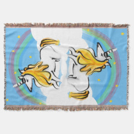 ユニコーン,虹と星の毛布 スローブランケット