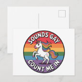 ユニコーン 虹の旗 LGBT サウンドゲイ カウントミーイン ポストカード (正面/裏面)