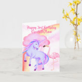 ユニコーン 虹 フラミンゴ ガールズ 3歳の誕生日 カード (黄色い花)
