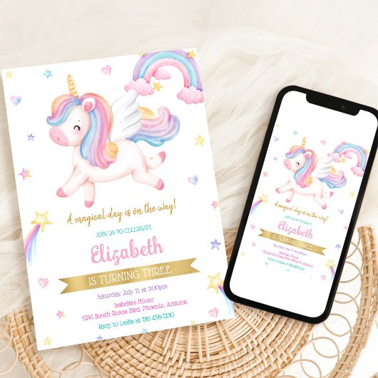 ユニコーン 虹 マジカル 誕生日 インビテーション