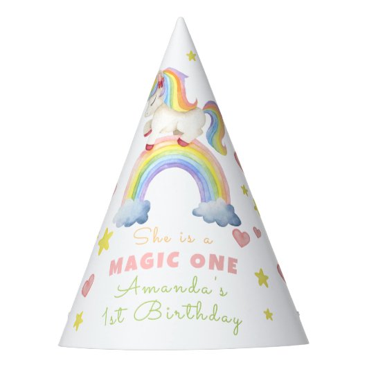 ユニコーン 虹 マジック 1歳 誕生日 パーティーハット (正面)