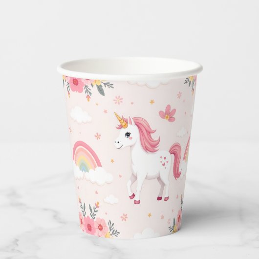 ユニコーン，虹，花，かわいいパーティー 紙コップ (裏面)