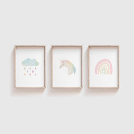ユニコーン,虹,雲パステルセット3プリント