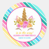 ユニコーン 誕生日パーティー 1歳の誕生日 ラウンドシール (正面)