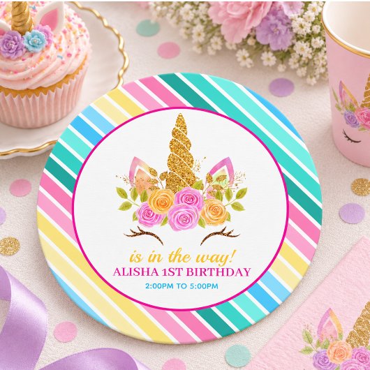 ユニコーン 誕生日パーティー 1歳の誕生日 ラウンドペーパーコースター