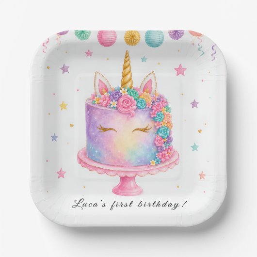 ユニコーン 誕生日 紙皿 (正面)