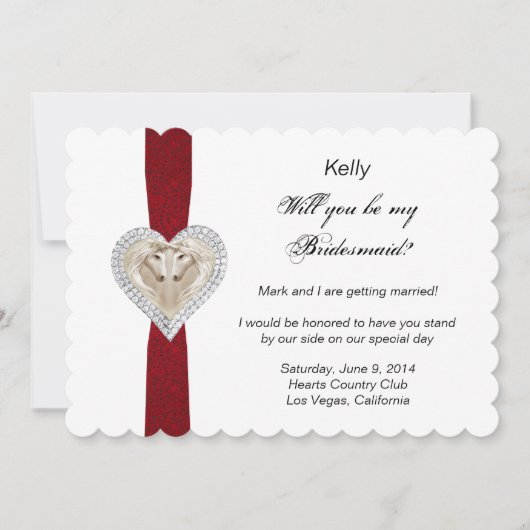 ユニコーン 赤いレースのウェディング ブライズメイド カード (正面)