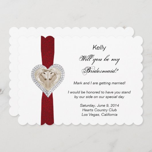 ユニコーン 赤いレース ウェディング ブライズメイド カード (正面/裏面)