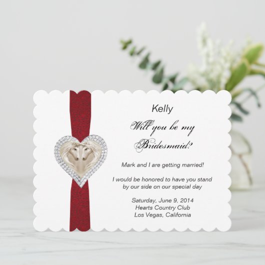 ユニコーン 赤いレース ウェディング ブライズメイド カード (スタンド正面)