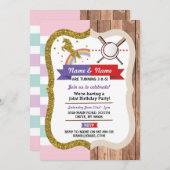 ユニコーン & 野球 合同 男の子 女の子 誕生日 スポーツ 招待状 (正面/裏面)