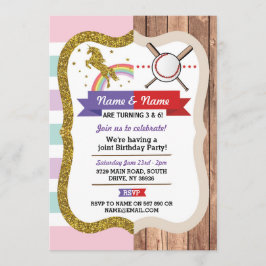 ユニコーン & 野球 合同 男の子 女の子 誕生日 スポーツ 招待状