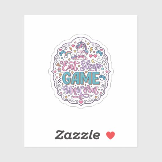 ユニコーン 食べる 睡眠 ゲーム ユニコーン 遊び心プリント デ シール (シート)