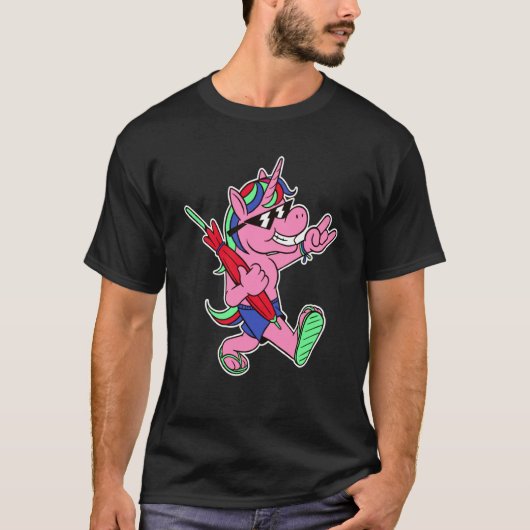 ユニコーン 馬 夏 傘 Tシャツ (正面)