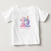 ユニコーン 1歳の誕生日記念 女の子Tシャツ ベビーTシャツ (正面)