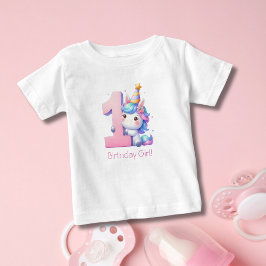 ユニコーン 1歳の誕生日記念 女の子Tシャツ ベビーTシャツ