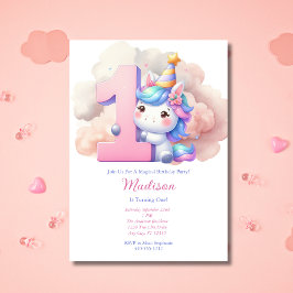 ユニコーン 1歳の誕生日 お姫様 ピンク ブルー パープル 招待状