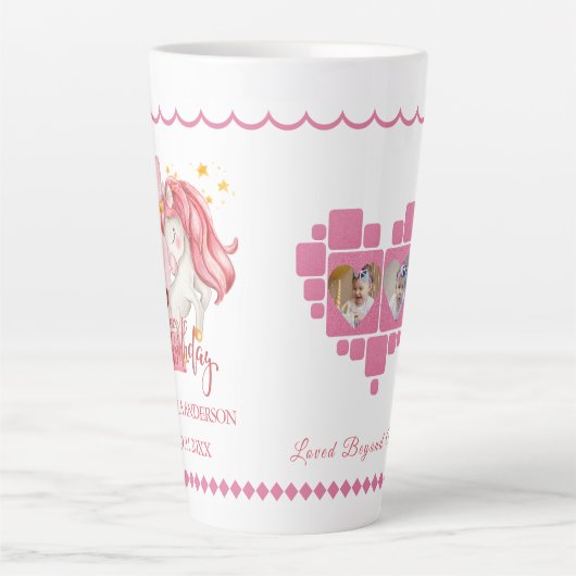 ユニコーン 1歳の誕生日 ピンクの女の子 カフェラテマグ (正面)