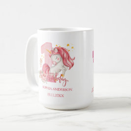ユニコーン 1歳の誕生日 ピンクの女の子 コーヒーマグカップ