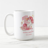 ユニコーン 1歳の誕生日 ピンクの女の子 コーヒーマグカップ (左)