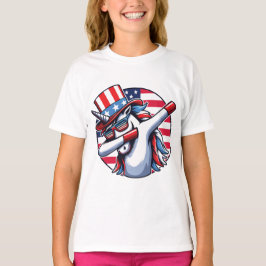 ユニコーン 7月4日 アメリカ国旗 ロケットと花火 Tシャツ