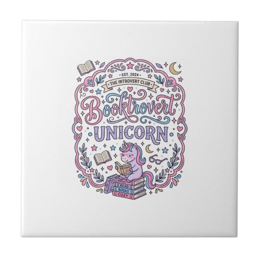 ユニコーン Booktrovert ユニコーン 遊び心 かわいい ギフト デザイン タイル (正面)