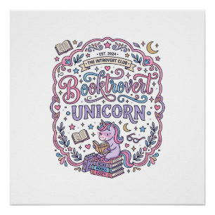 ユニコーン Booktrovert ユニコーン 遊び心 かわいい ギフト デザイン ポスター