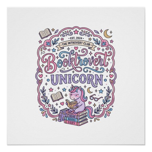 ユニコーン Booktrovert ユニコーン 遊び心 かわいい ギフト デザイン ポスター (正面)