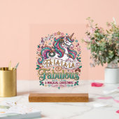 ユニコーン Fa La La La 壮麗な白背景 かわいい アクリルサイン (ウェディング)