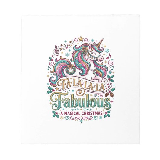 ユニコーン Fa La La La 壮麗な白背景 かわいい ノートパッド (正面)