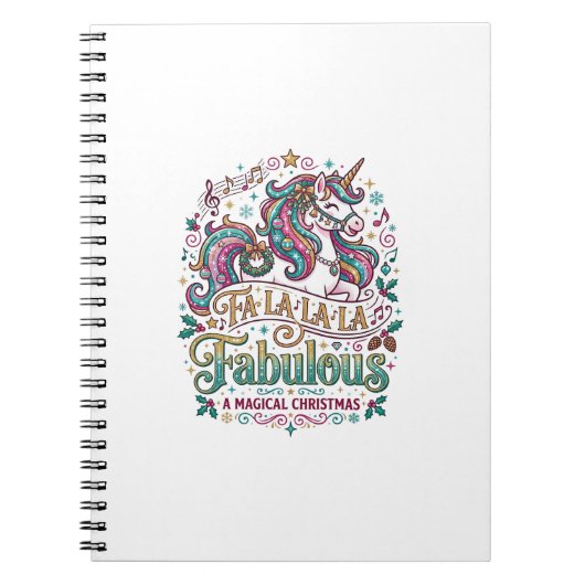 ユニコーン Fa La La La 壮麗な白背景 かわいい ノートブック (正面)