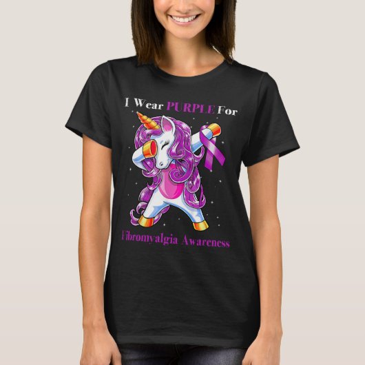 ユニコーンI衣服パープルフォー線維筋痛認識度 Tシャツ (正面)