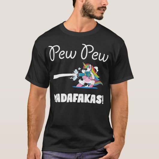 ユニコーンPewPew Madafakas Unicorn Pew 熱狂する dabb Tシャツ (正面)