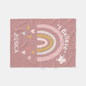 ユニコー信じンに虹のハートパーソナライズされた フリースブランケット (正面(横))