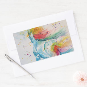 ユニコー絵を描ンの水の色絵を描の虹の芸術 長方形シール
