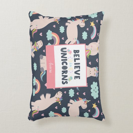 ユニコ信じーンズの青とピンクの女の子のパターンの子 アクセントクッション (正面(垂直))