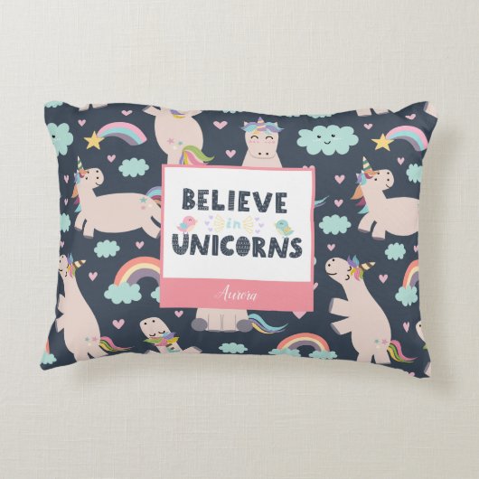 ユニコ信じーンズの青とピンクの女の子のパターンの子 アクセントクッション (裏面)