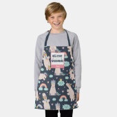 ユニコ信じーンズの青とピンクの女の子のパターンの子 エプロン (着用した状態)