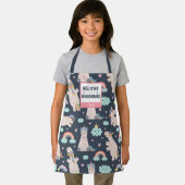 ユニコ信じーンズの青とピンクの女の子のパターンの子 エプロン (インサイチュ)