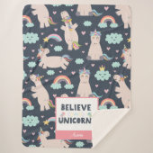 ユニコ信じーンズの青とピンクの女の子のパターンの子 シェルパブランケット (正面)