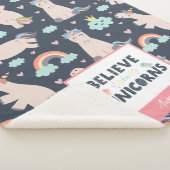 ユニコ信じーンズの青とピンクの女の子のパターンの子 シェルパブランケット (3/4)