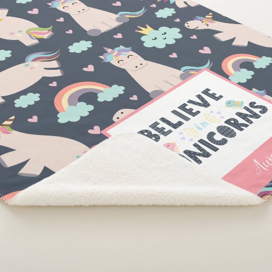 ユニコ信じーンズの青とピンクの女の子のパターンの子 シェルパブランケット (3/4)