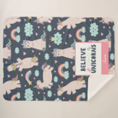 ユニコ信じーンズの青とピンクの女の子のパターンの子 シェルパブランケット (正面(横))