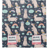 ユニコ信じーンズの青とピンクの女の子のパターンの子 シャワーカーテン (正面)