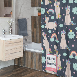 ユニコ信じーンズの青とピンクの女の子のパターンの子 シャワーカーテン