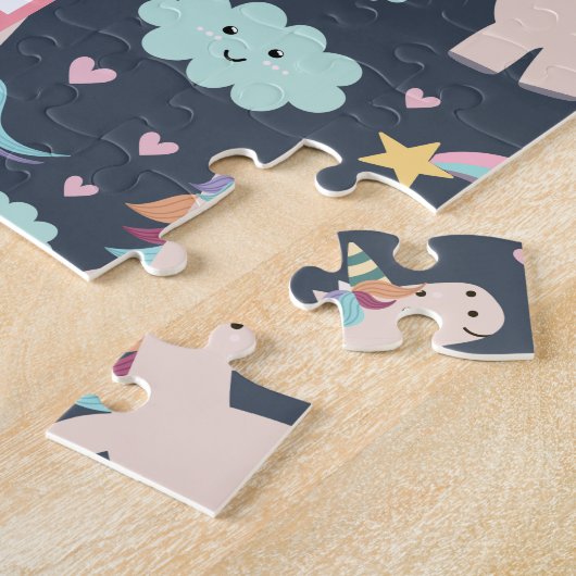 ユニコ信じーンズの青とピンクの女の子のパターンの子 ジグソーパズル (側面)