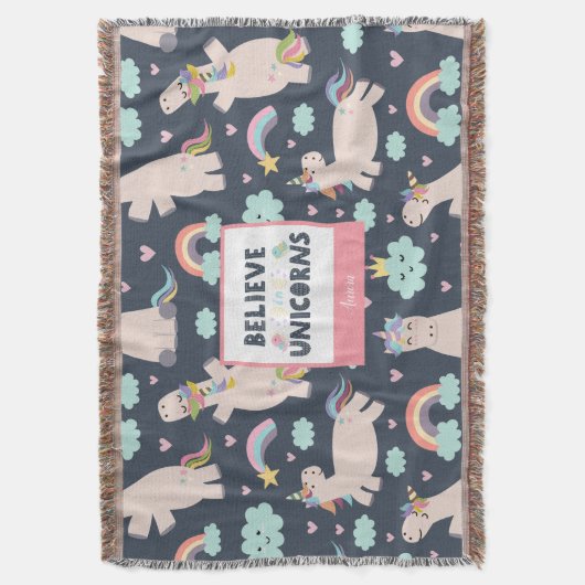 ユニコ信じーンズの青とピンクの女の子のパターンの子 スローブランケット (正面縦)