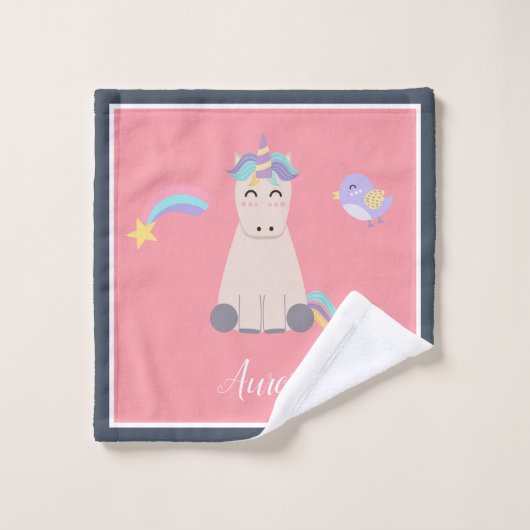 ユニコ信じーンズの青とピンクの女の子のパターンの子 バスタオルセット (ウォッシュタオル)